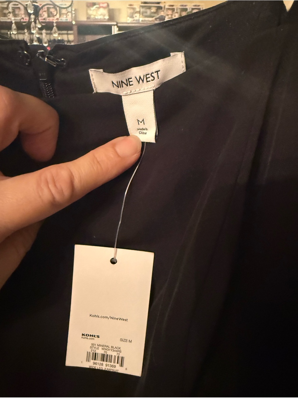 NWT Nine West Black Wide-Leg Spaghetti-Strap Jumpsuit with Tie Waist - Picture 2 of 6